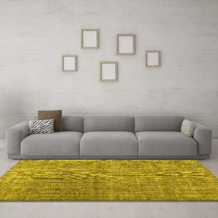 Machine Washable Abstract Yellow Contemporary Rug in a Living Room, wshcon479yw