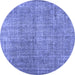 Round Abstract Blue Contemporary Rug, con479blu