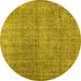 Round Abstract Yellow Contemporary Rug, con479yw