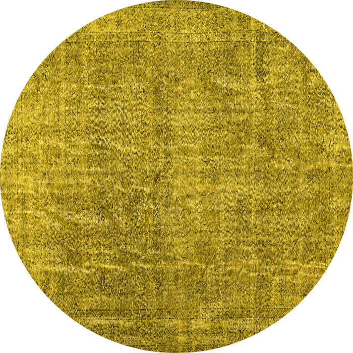 Round Machine Washable Abstract Yellow Contemporary Rug, wshcon479yw