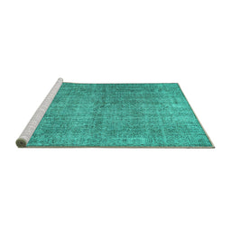 Sideview of Machine Washable Abstract Turquoise Contemporary Area Rugs, wshcon479turq