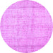 Round Machine Washable Abstract Purple Contemporary Area Rugs, wshcon480pur