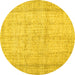 Round Machine Washable Abstract Yellow Contemporary Rug, wshcon480yw