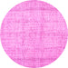 Round Machine Washable Abstract Pink Contemporary Rug, wshcon480pnk