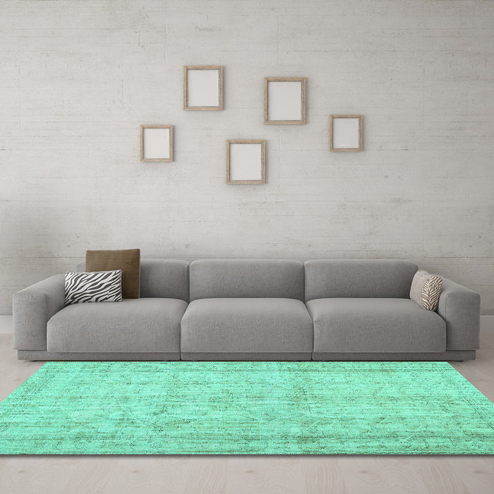 Machine Washable Abstract Turquoise Contemporary Area Rugs in a Living Room,, wshcon480turq