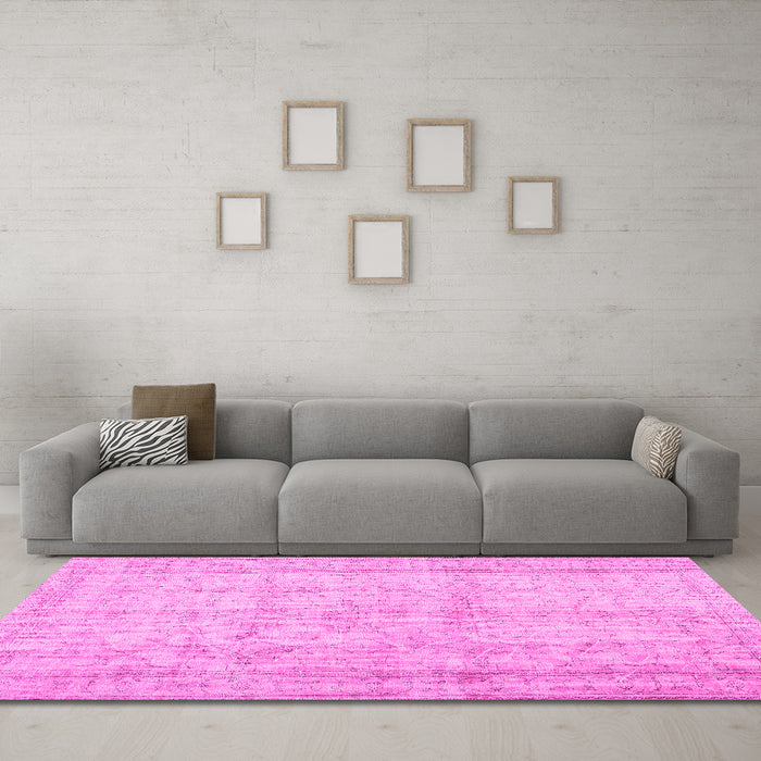 Machine Washable Abstract Pink Contemporary Rug in a Living Room, wshcon480pnk