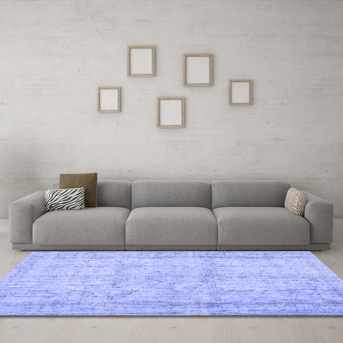 Machine Washable Abstract Blue Contemporary Rug in a Living Room, wshcon480blu