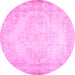 Round Machine Washable Abstract Pink Contemporary Rug, wshcon481pnk