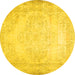 Round Abstract Yellow Contemporary Rug, con481yw