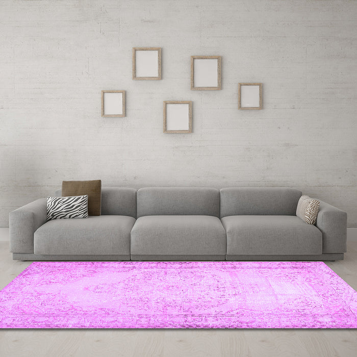 Machine Washable Abstract Purple Contemporary Area Rugs in a Living Room, wshcon481pur