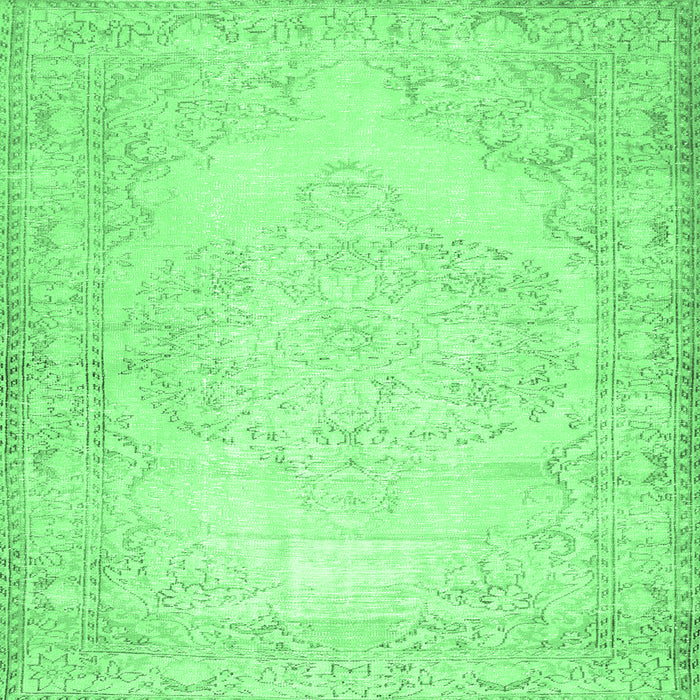 Square Machine Washable Abstract Emerald Green Contemporary Area Rugs, wshcon481emgrn
