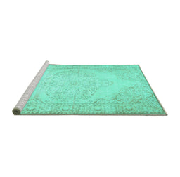 Sideview of Machine Washable Abstract Turquoise Contemporary Area Rugs, wshcon481turq