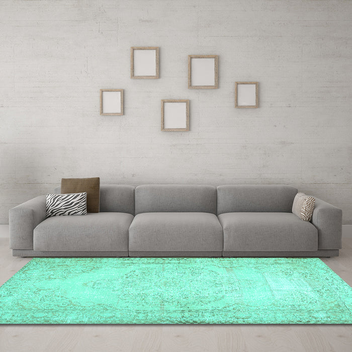 Machine Washable Abstract Turquoise Contemporary Area Rugs in a Living Room,, wshcon481turq