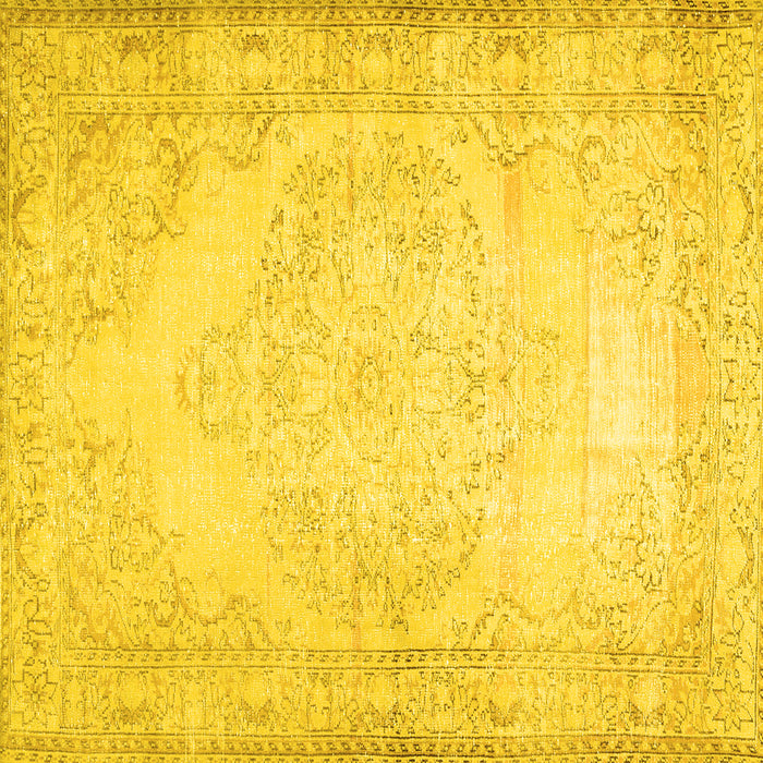 Square Machine Washable Abstract Yellow Contemporary Rug, wshcon481yw