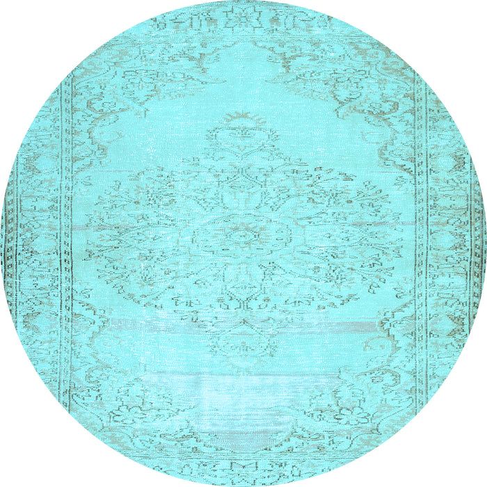 Round Abstract Light Blue Contemporary Rug, con481lblu