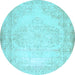 Round Abstract Light Blue Contemporary Rug, con481lblu