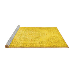 Sideview of Machine Washable Abstract Yellow Contemporary Rug, wshcon481yw