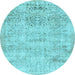 Round Abstract Light Blue Contemporary Rug, con482lblu