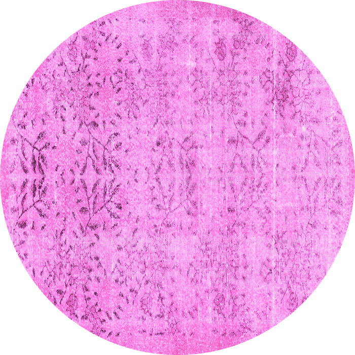 Round Machine Washable Abstract Pink Contemporary Rug, wshcon482pnk