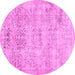 Round Machine Washable Abstract Pink Contemporary Rug, wshcon482pnk