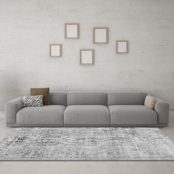 Machine Washable Abstract Gray Contemporary Rug in a Living Room,, wshcon482gry