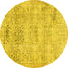 Round Machine Washable Abstract Yellow Contemporary Rug, wshcon482yw