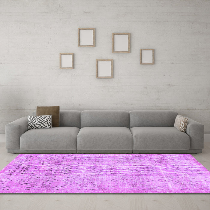 Machine Washable Abstract Purple Contemporary Area Rugs in a Living Room, wshcon482pur
