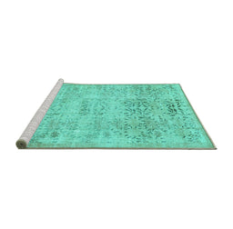 Sideview of Machine Washable Abstract Turquoise Contemporary Area Rugs, wshcon482turq