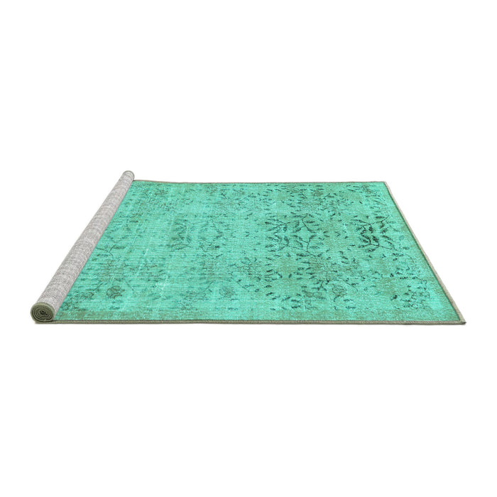 Sideview of Machine Washable Abstract Turquoise Contemporary Area Rugs, wshcon482turq