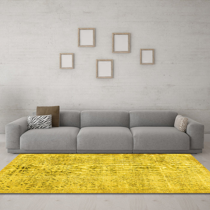 Machine Washable Abstract Yellow Contemporary Rug in a Living Room, wshcon482yw
