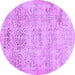 Round Machine Washable Abstract Purple Contemporary Area Rugs, wshcon482pur