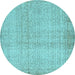 Round Abstract Light Blue Contemporary Rug, con483lblu