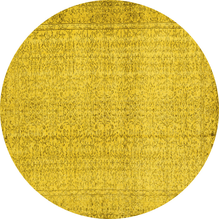 Round Machine Washable Abstract Yellow Contemporary Rug, wshcon483yw