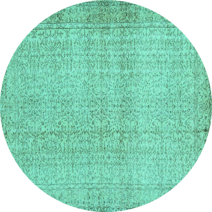 Round Abstract Turquoise Contemporary Rug, con483turq
