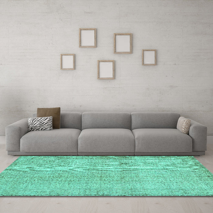 Machine Washable Abstract Turquoise Contemporary Area Rugs in a Living Room,, wshcon483turq
