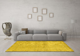 Machine Washable Abstract Yellow Contemporary Rug in a Living Room, wshcon483yw