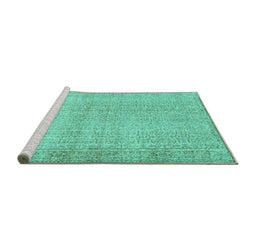 Sideview of Machine Washable Abstract Turquoise Contemporary Area Rugs, wshcon483turq