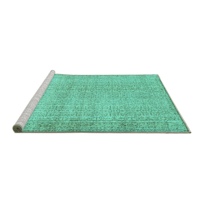 Sideview of Machine Washable Abstract Turquoise Contemporary Area Rugs, wshcon483turq