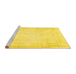 Sideview of Machine Washable Abstract Yellow Contemporary Rug, wshcon484yw