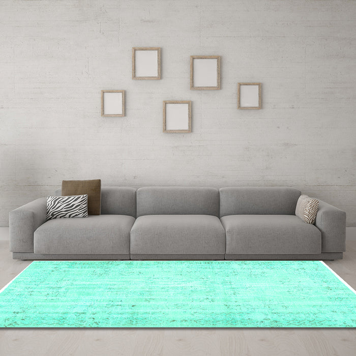 Machine Washable Abstract Turquoise Contemporary Area Rugs in a Living Room,, wshcon484turq