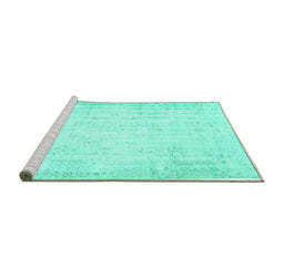 Sideview of Machine Washable Abstract Turquoise Contemporary Area Rugs, wshcon484turq