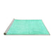 Sideview of Machine Washable Abstract Turquoise Contemporary Area Rugs, wshcon484turq