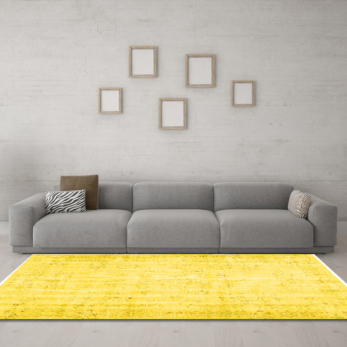 Machine Washable Abstract Yellow Contemporary Rug in a Living Room, wshcon484yw