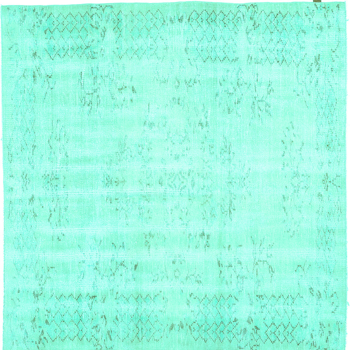 Square Machine Washable Abstract Turquoise Contemporary Area Rugs, wshcon484turq