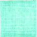 Square Machine Washable Abstract Turquoise Contemporary Area Rugs, wshcon484turq