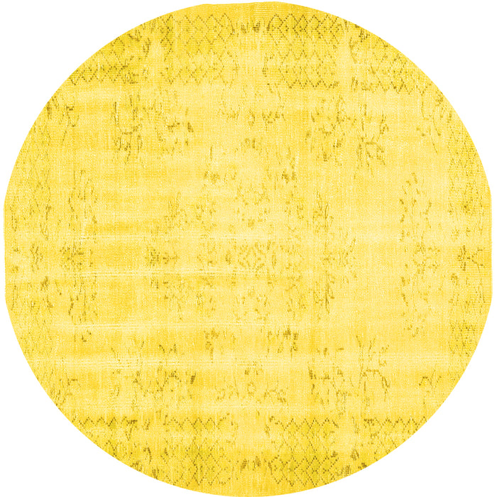 Round Machine Washable Abstract Yellow Contemporary Rug, wshcon484yw