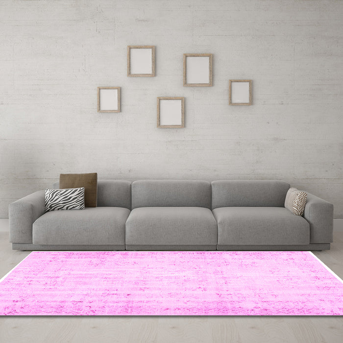 Machine Washable Abstract Pink Contemporary Rug in a Living Room, wshcon484pnk