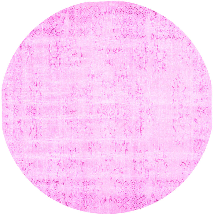 Round Machine Washable Abstract Pink Contemporary Rug, wshcon484pnk