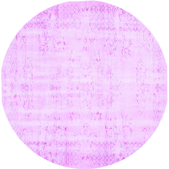 Round Machine Washable Abstract Purple Contemporary Area Rugs, wshcon484pur