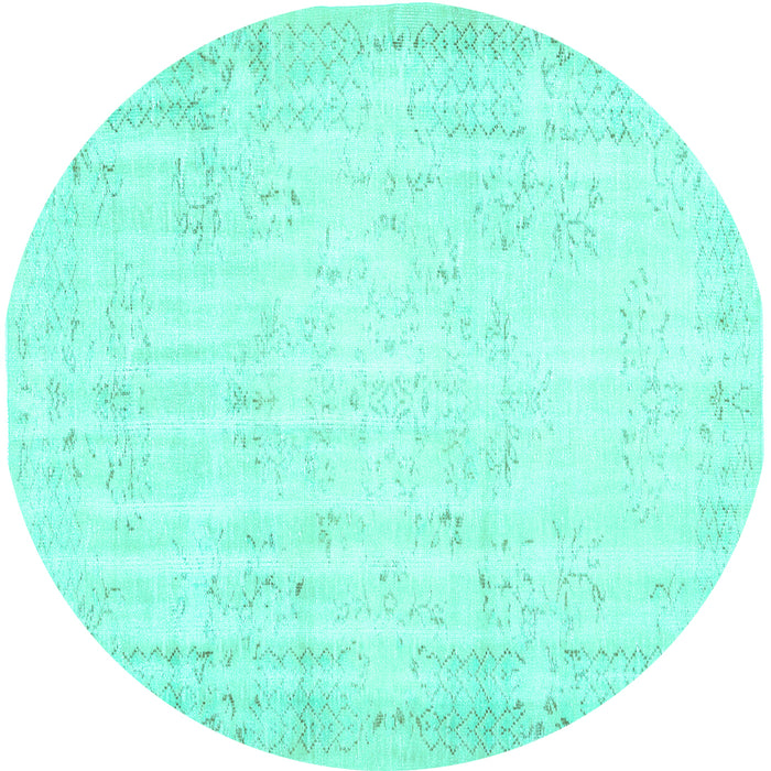 Round Machine Washable Abstract Turquoise Contemporary Area Rugs, wshcon484turq